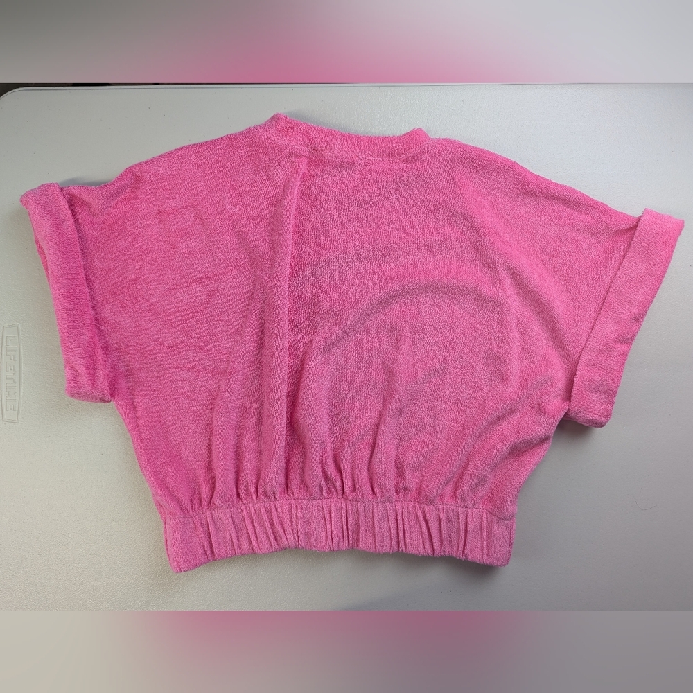 Elan Terrycloth T Shirt Pink Swim Cover Up Cropped Beach Resort Barbie Medium - Picture 2 of 7